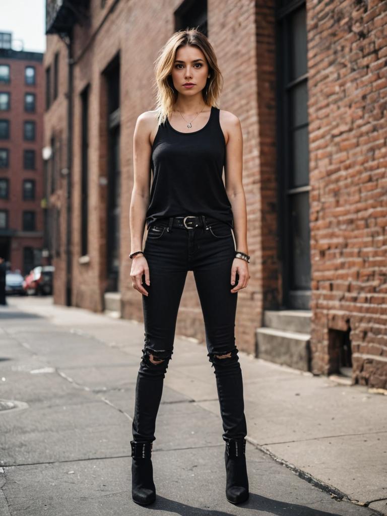 Confident woman in NYC with edgy style