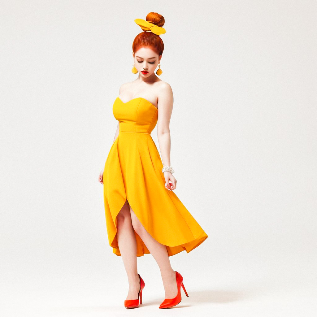 Stylish woman in yellow dress with red heels Stylish woman in yellow dress with red heels