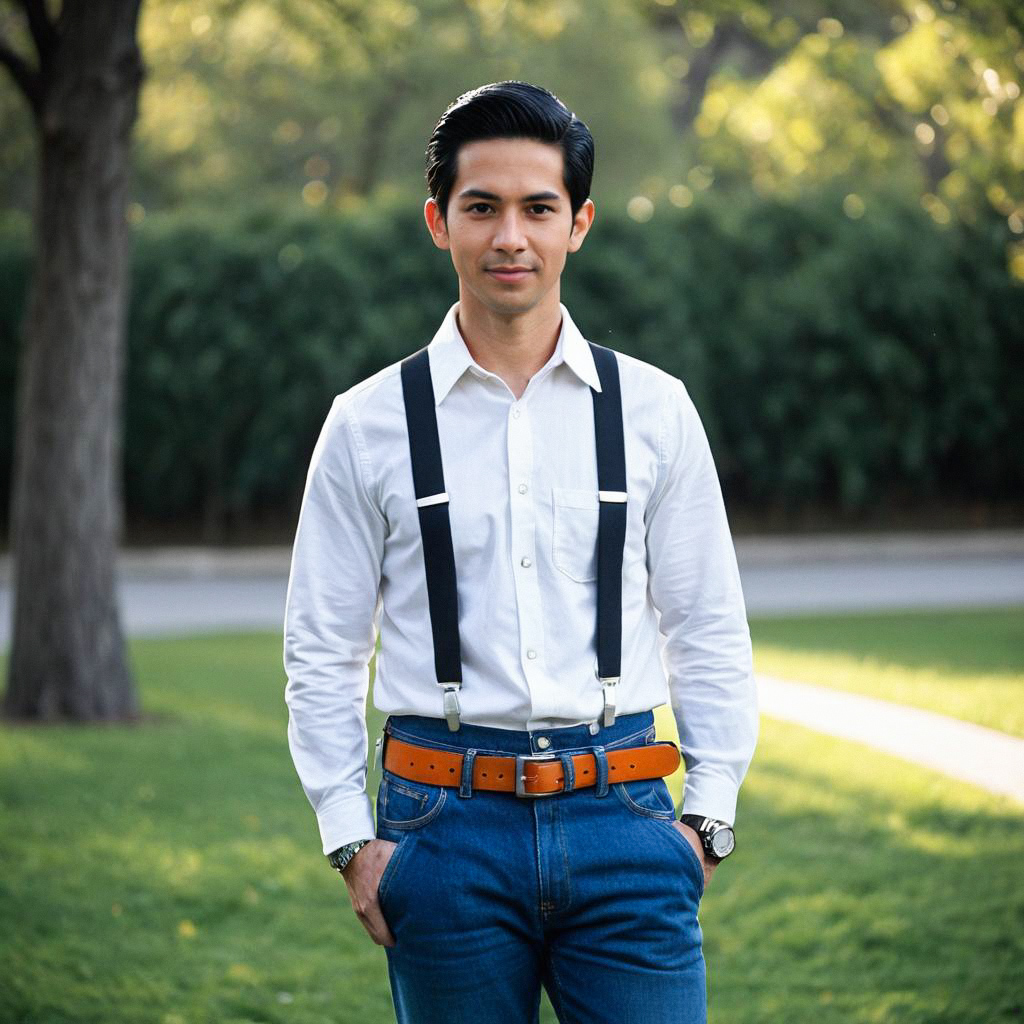 Young Man in Park with Classic Style Young Man in Park with Classic Style
