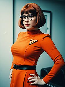 Woman in Velma Costume Waist-Up Editorial Cosplay Portrait