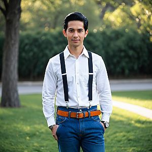 Young Man in Park with Classic Style