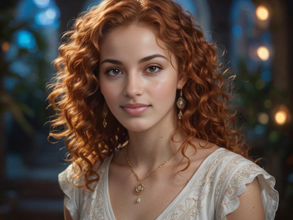 Teenage Girl as Aphrodite with Freckles and Curly Copper Hair