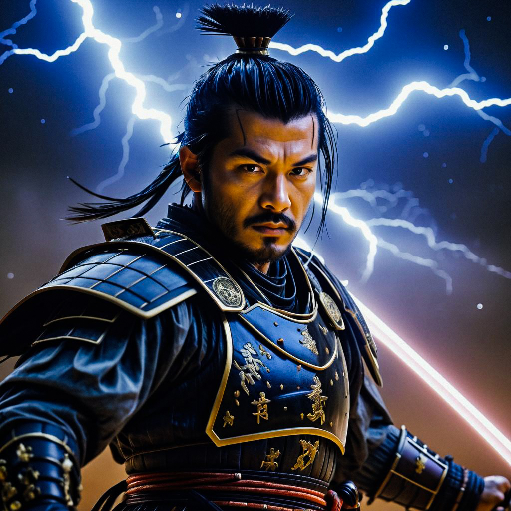 Fierce Samurai Warrior in Sci-Fi Storm