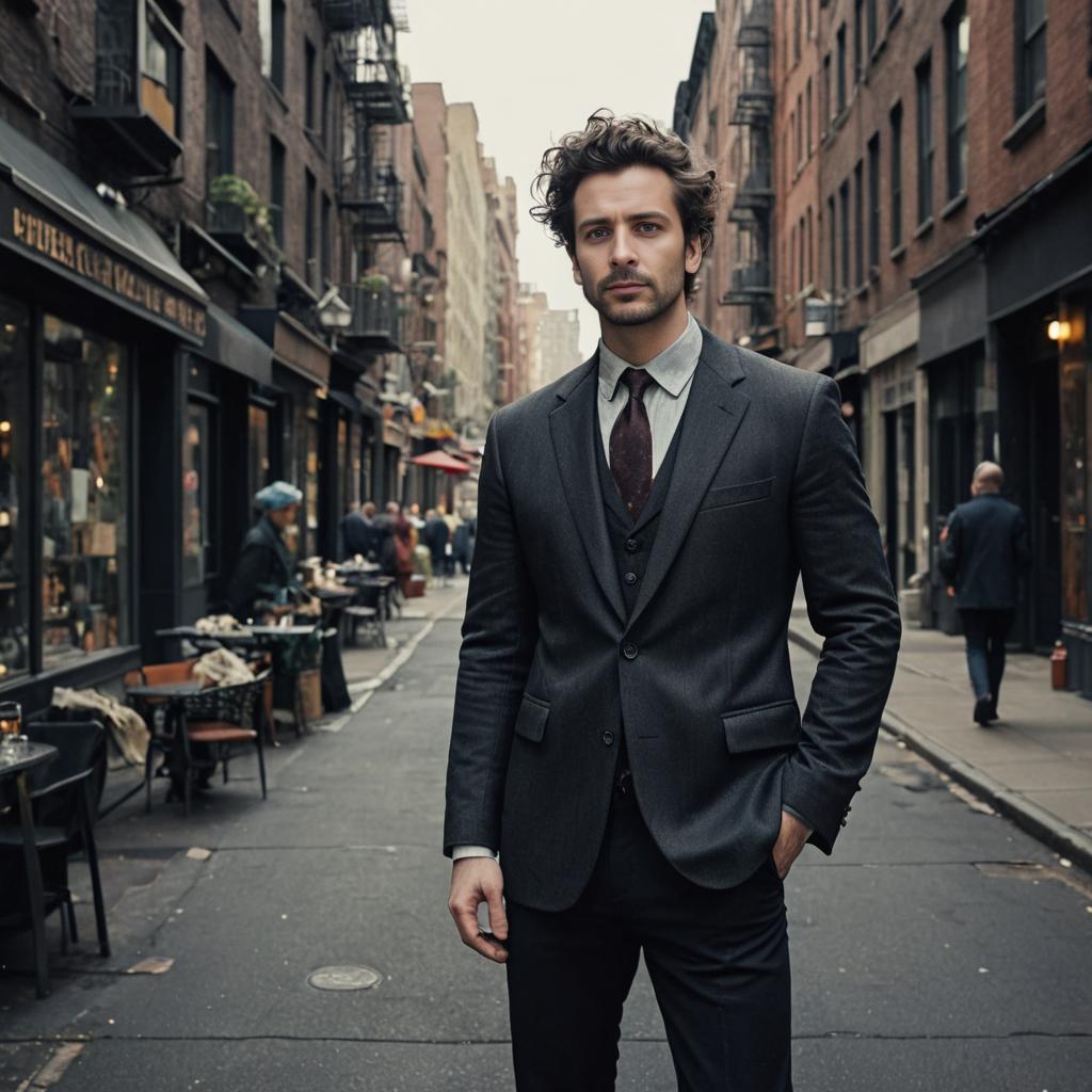 Stylish man in classic suit on urban street