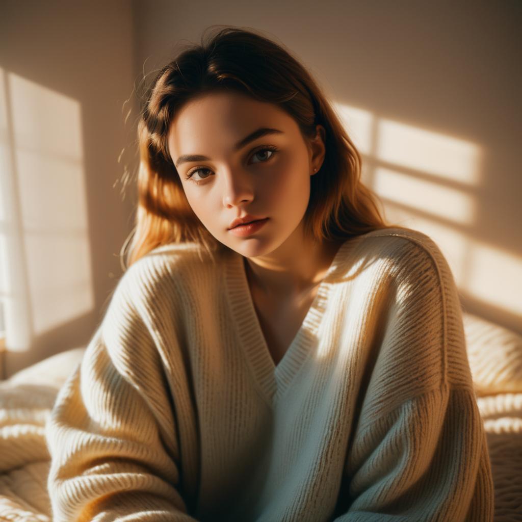 Contemplative Young Woman in Cozy Sweater