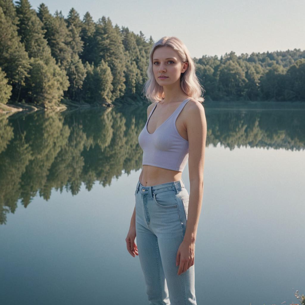 Young Woman by Tranquil Lake