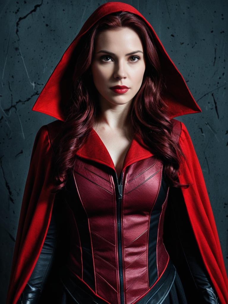 Scarlet Witch Movie Costume Woman in Red Leather Hooded Cape