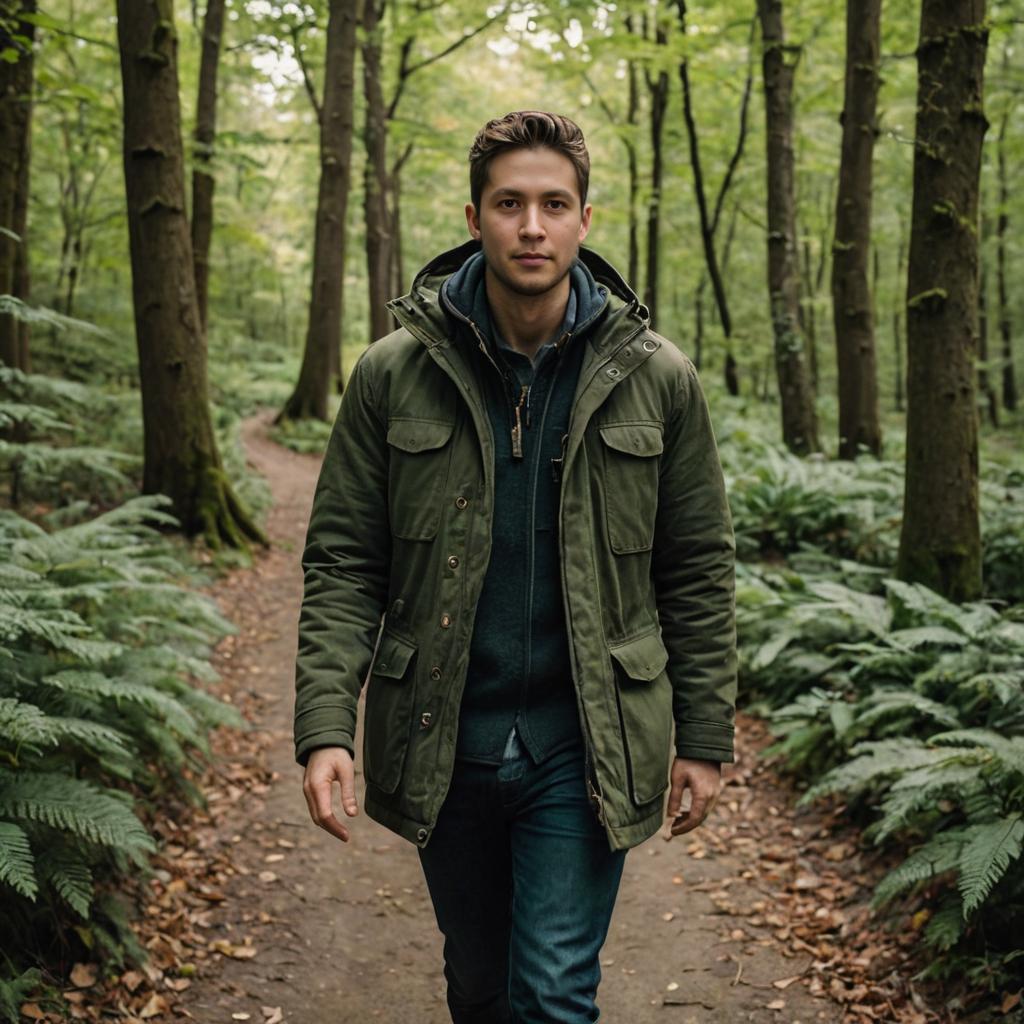 Man Walking Through Serene Forest Path