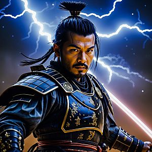 Fierce Samurai Warrior in Sci-Fi Storm
