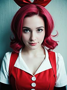Young Woman with Pink Hair in Retro Outfit
