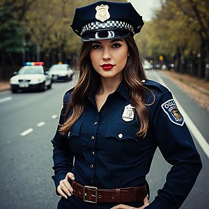 Confident Woman Police Officer in City Street