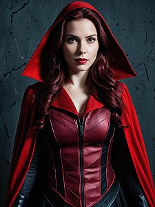 Scarlet Witch Movie Costume Woman in Red Leather Hooded Cape