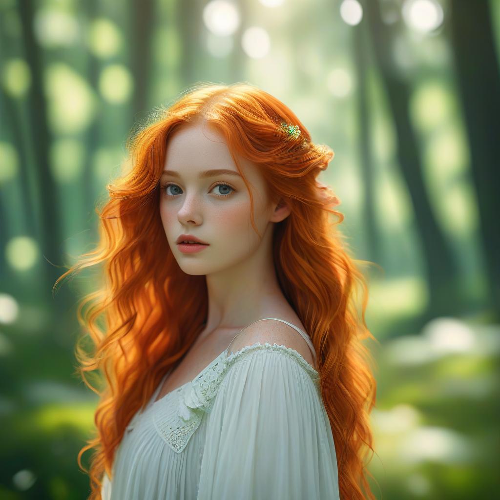 Serene portrait of a young woman in a forest