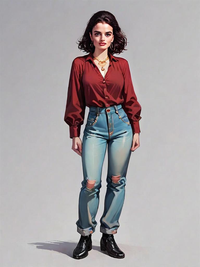 Realistic Comic Style Illustration of Woman in Casual Outfit Full Body
