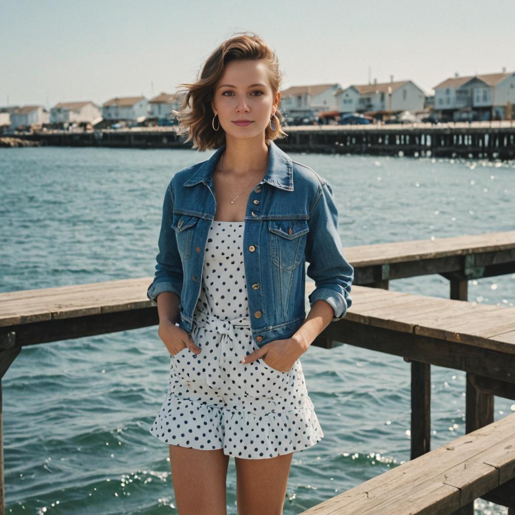 Woman in Denim Jacket on Pier