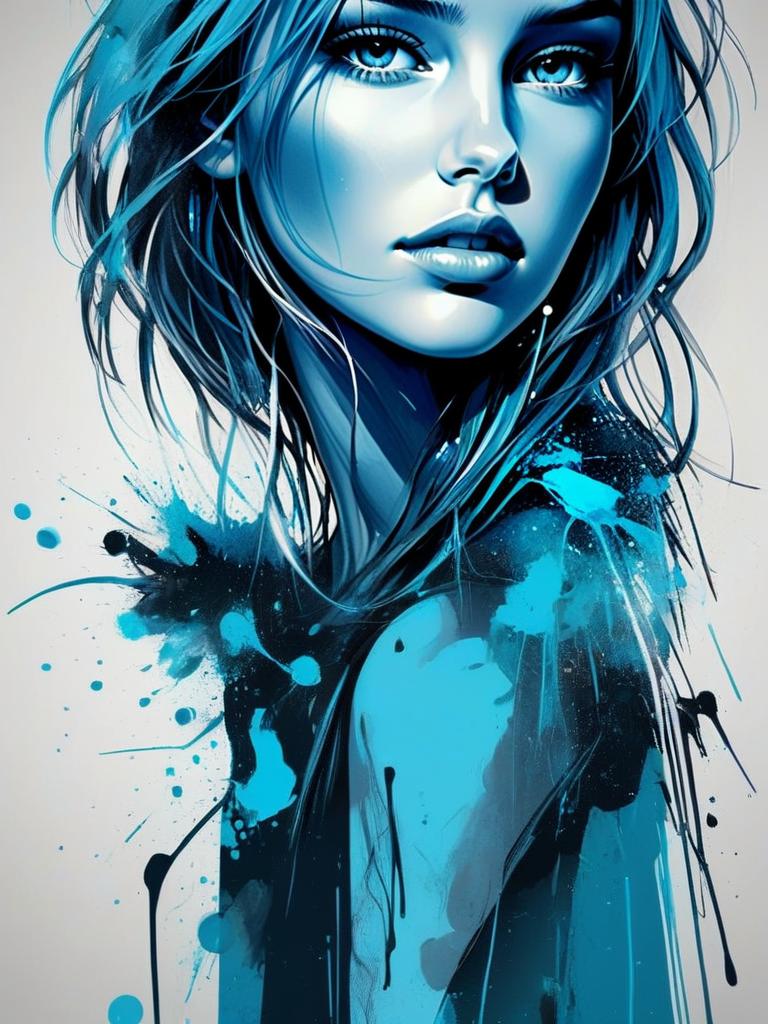 Woman with Blue Hair - Modern Artistic Illustration