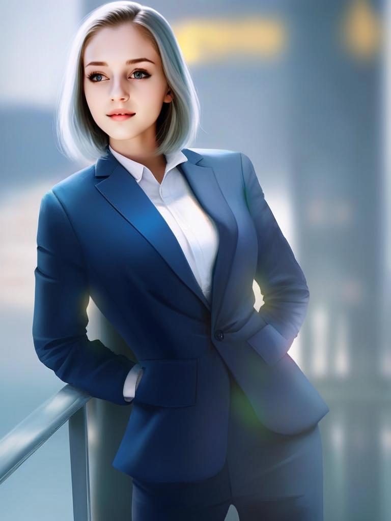 Confident Business Woman in Blue Suit Portrait