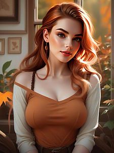 Portrait of a Young Woman with Red Hair in Autumn
