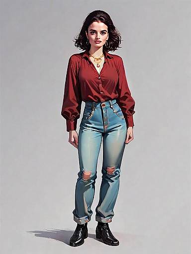 Realistic Comic Style Illustration of Woman in Casual Outfit Full Body