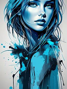 Woman with Blue Hair - Modern Artistic Illustration