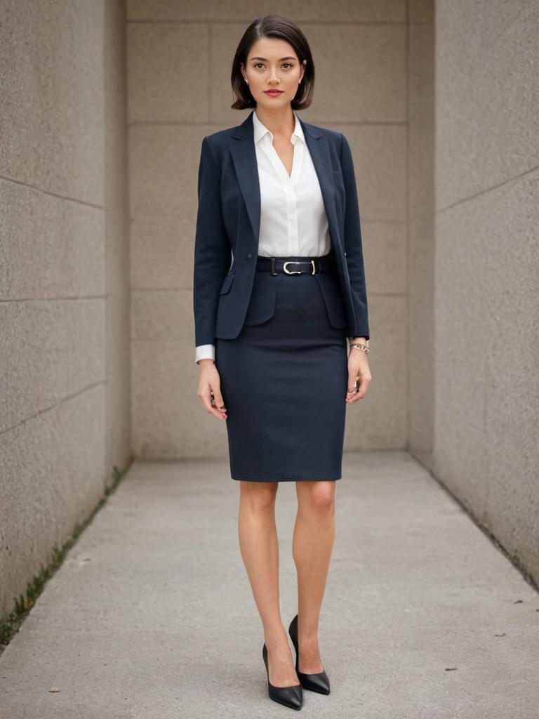 Confident Woman in Navy Suit