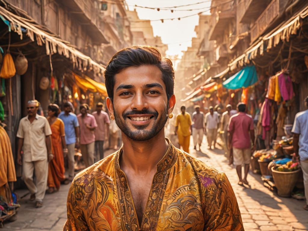 Indian Man Selfie at Vibrant Street Market