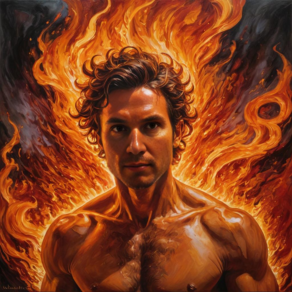 Intense portrait with flames