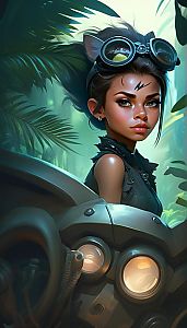 Young Woman with Goggles in Jungle