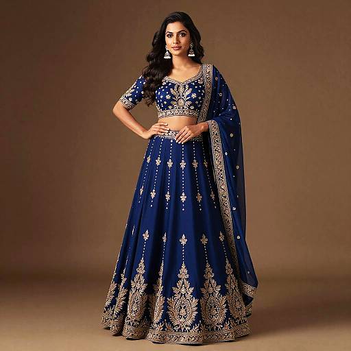 Cobalt Blue Embroidered Gown with Traditional Indian Design