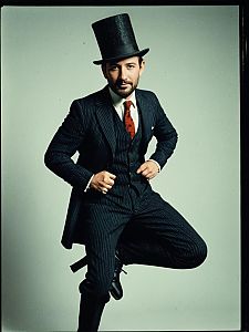 Man in Vintage Pinstripe Suit and Top Hat Detailed Headshot