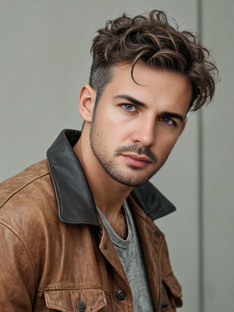 Man in Brown Leather Jacket