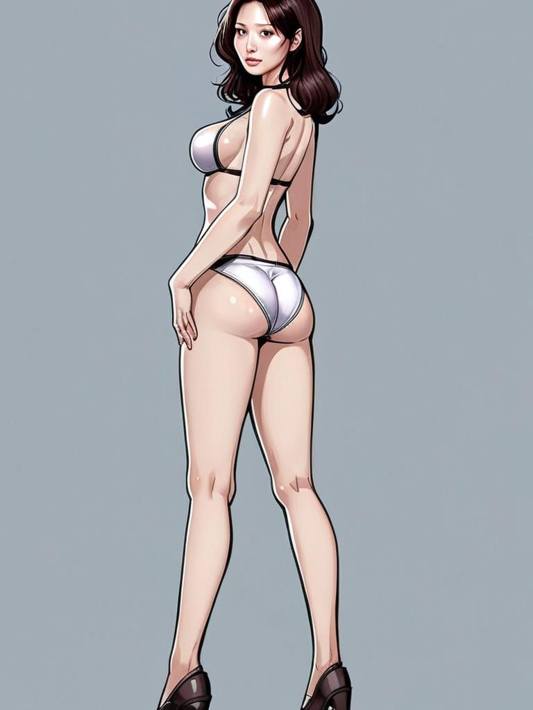 Stylized Digital Illustration of Woman in Bikini with High Heels