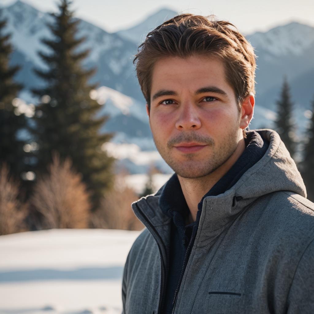 Young Man in Winter Landscape