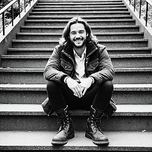 Smiling Man on Outdoor Steps