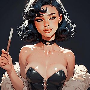 Vintage-Inspired Portrait of a Woman with Black Curls