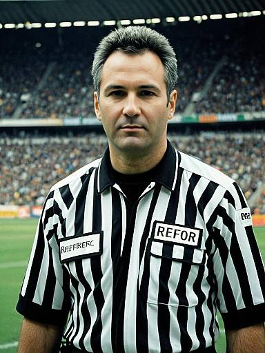 Man in Classic Referee Costume Photorealistic Outdoor Portrait in Stadium