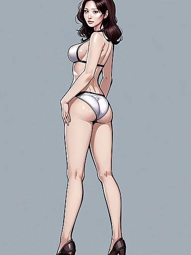 Stylized Digital Illustration of Woman in Bikini with High Heels
