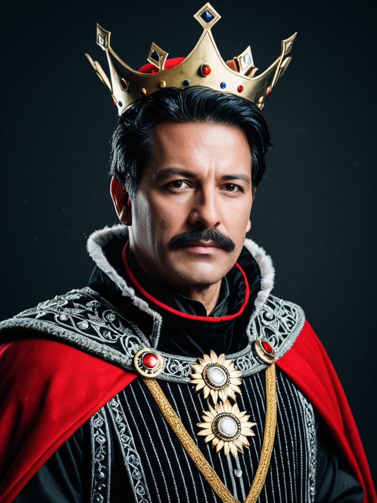 Man in Royal King Costume with Crown Professional Cosplay Studio Headshot