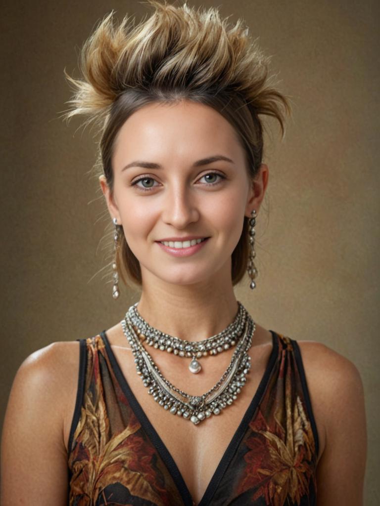 Elegant Woman in Floral Dress with Jewelry