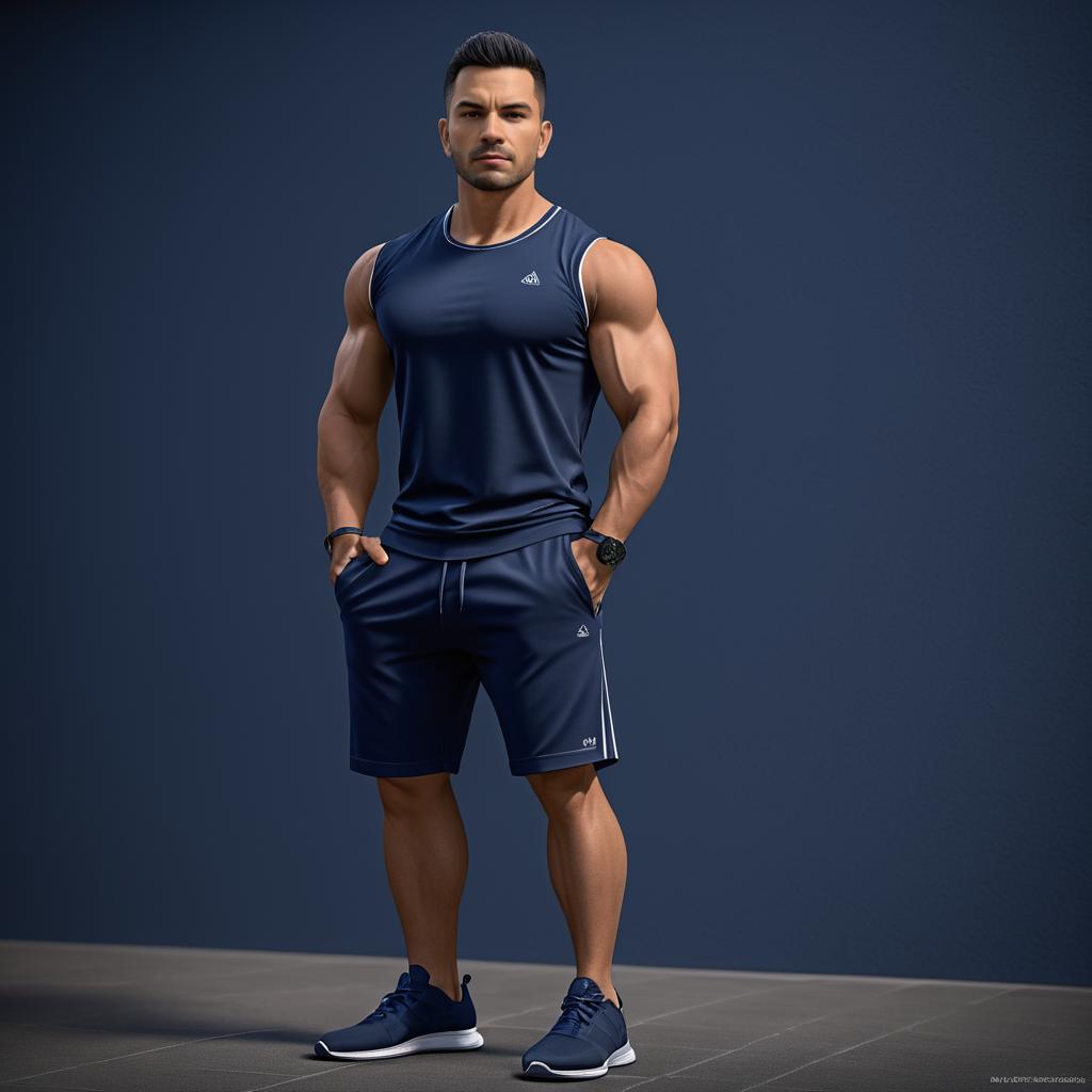 Muscular Man in Navy Athletic Outfit