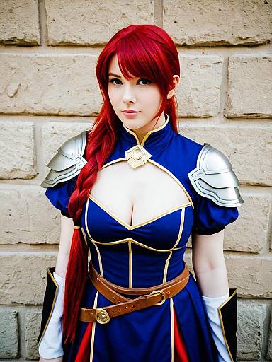 Realistic Cosplay of Anna from Fire Emblem with Red Hair and Armor