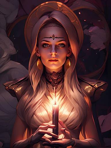 Mystical Woman Holding Glowing Candle in Fantasy Style