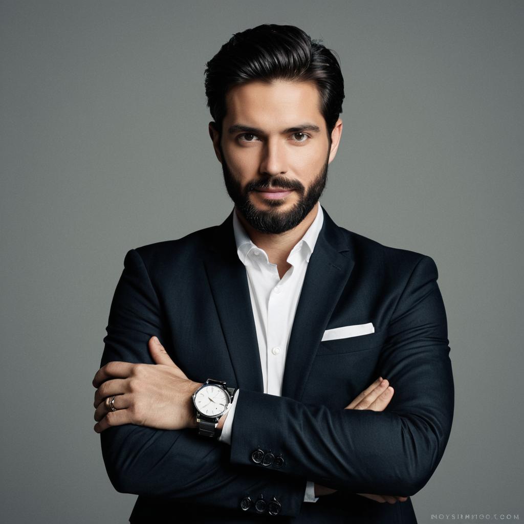 Confident Man in Black Suit Portrait with Arms Crossed