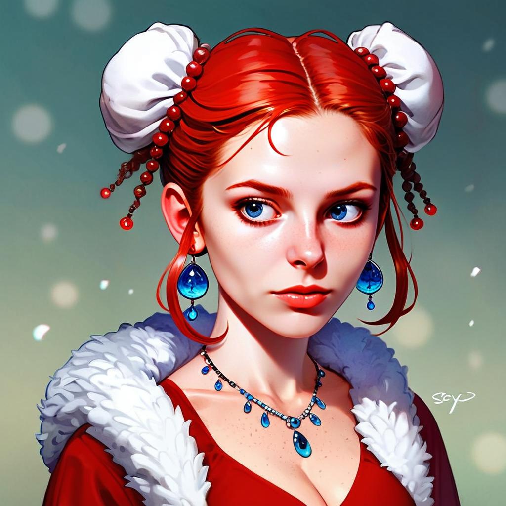 Portrait of a Woman with Red Hair and Blue Jewelry Portrait of a Woman with Red Hair and Blue Jewelry