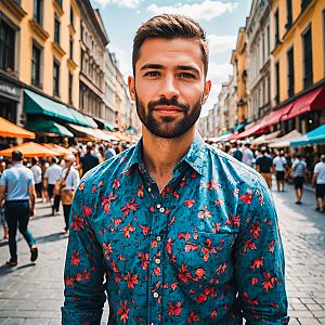 Stylish Man in Vibrant Street Market