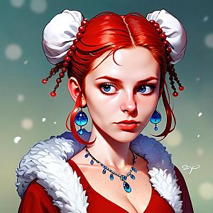 Portrait of a Woman with Red Hair and Blue Jewelry