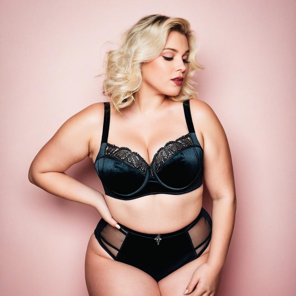 Confident Plus-Size Woman in Elegant Black Lingerie