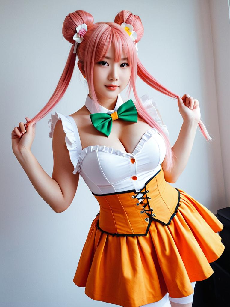Momosuzu Nene 1st Costume Cosplay with Pink Hair and Orange Outfit