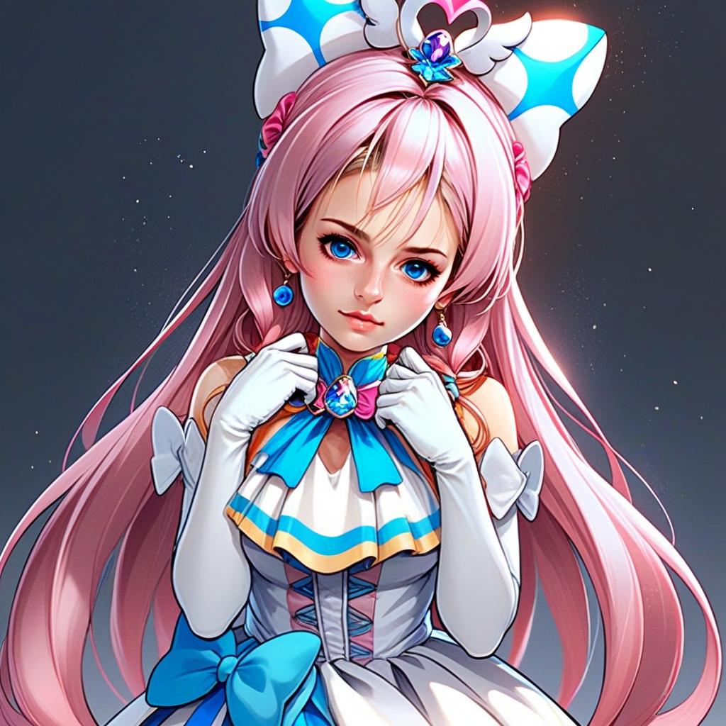 Fantasy Anime Girl with Pink Hair and Blue Accessories Digital Illustration