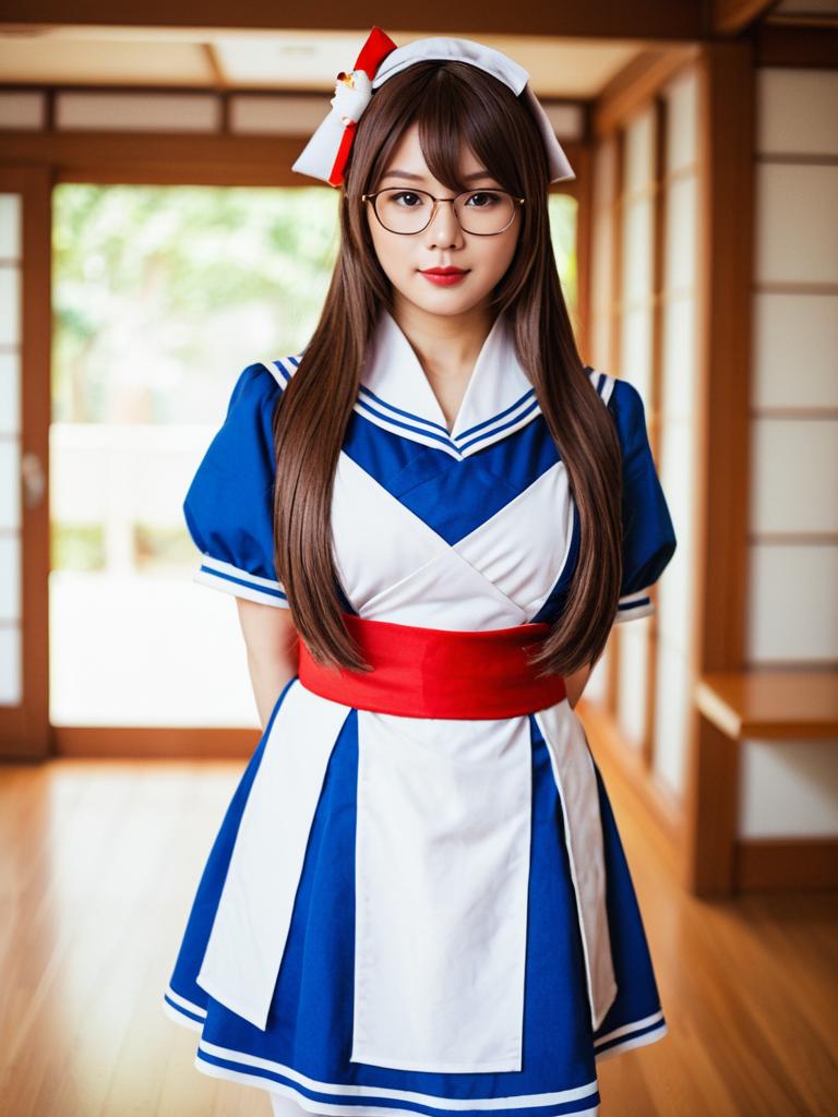 Hasegawa Chisame in Blue and White Sailor Maid Cosplay Outfit